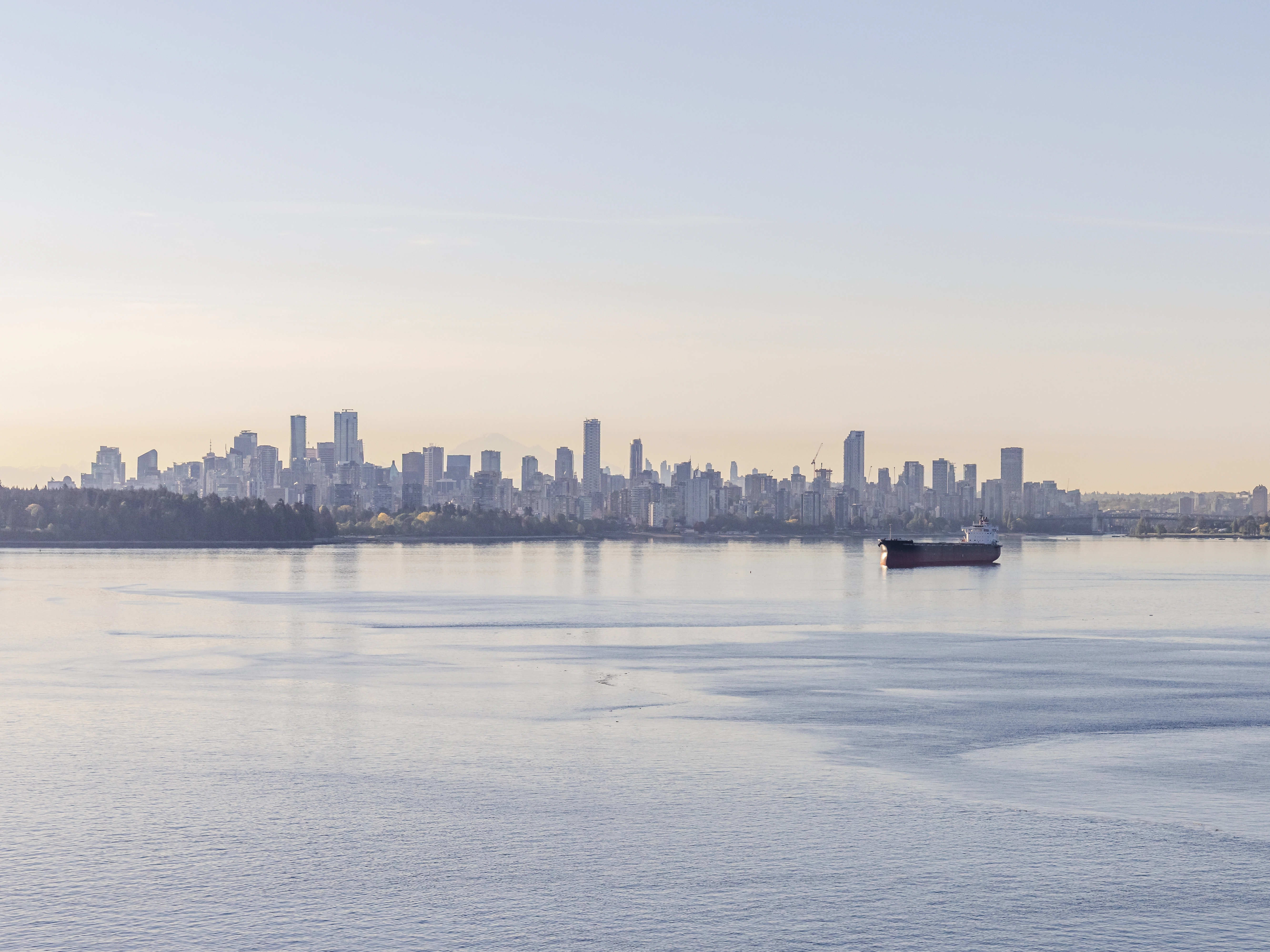 Vancouver city skyline across Vancouver Harbour in Canada, one of North America’s most liveable harbour cities.
