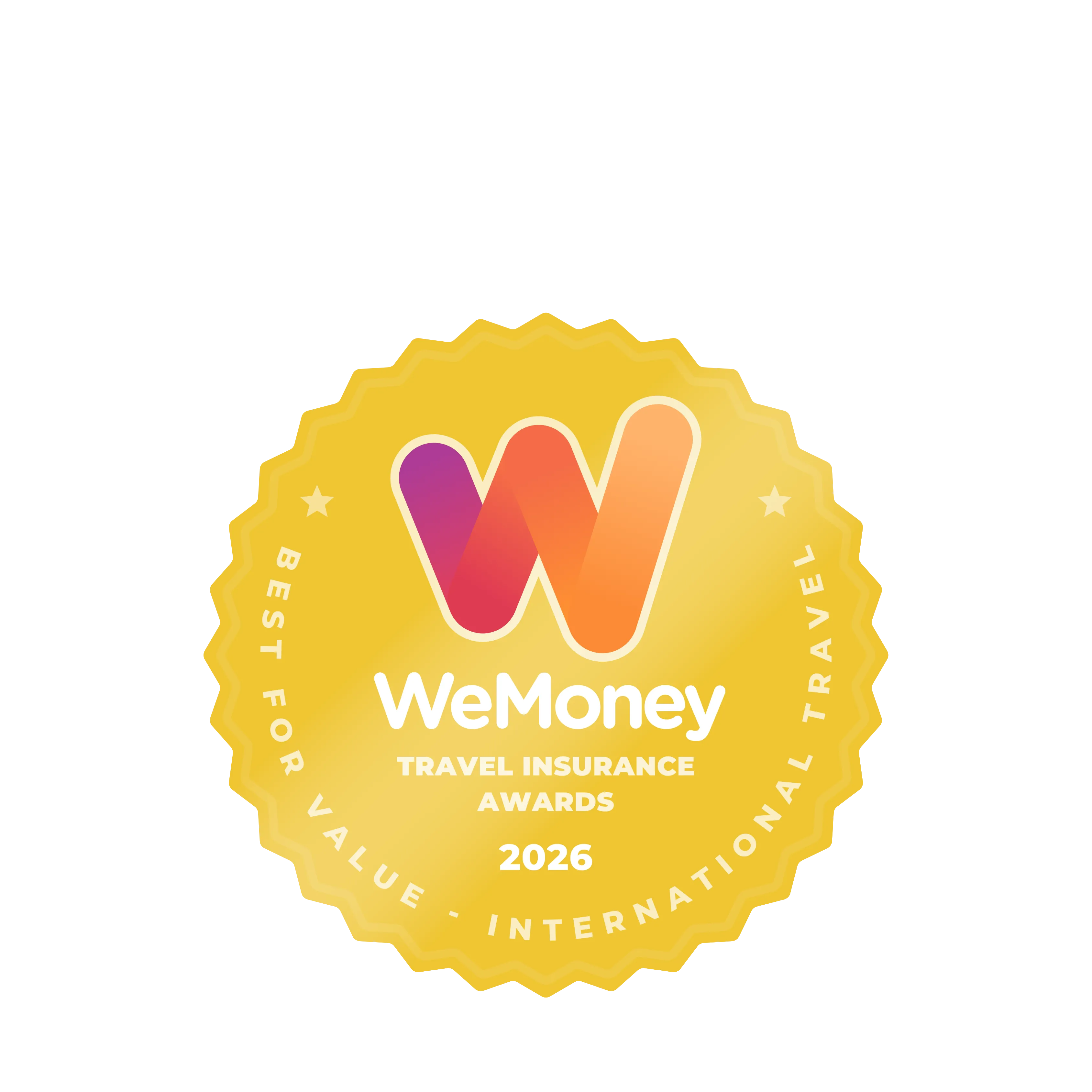 WeMoney Travel Insurance Awards 2026 Best for Value - International Travel winner badge awarded to InsureandGo Australia.
